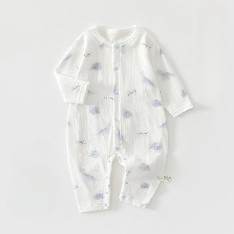 100% Cotton Long Sleeve Snap-Up Romper - Elephant & Flowers - Organic Cotton Clubs