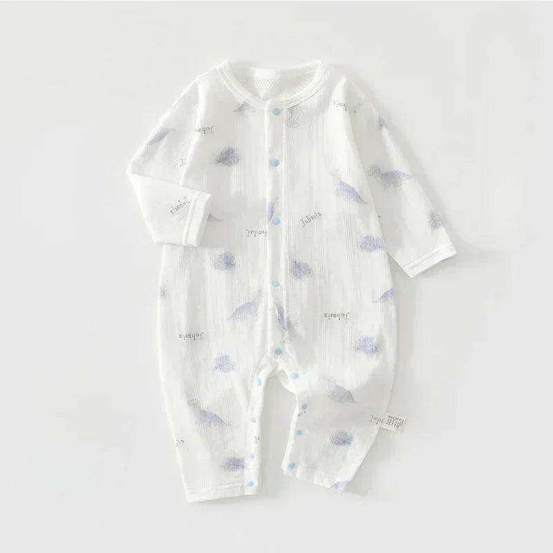 100% Cotton Long Sleeve Snap-Up Romper - Elephant & Flowers - Organic Cotton Clubs