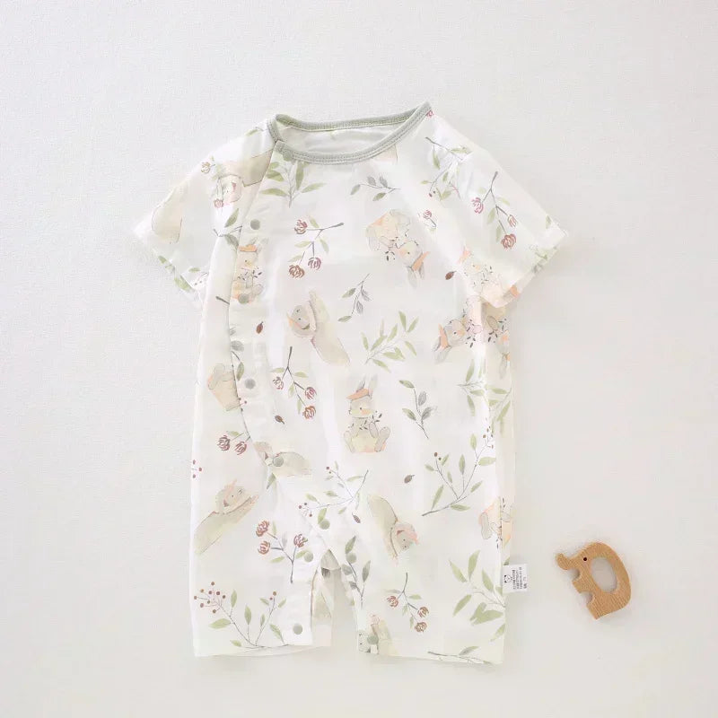 Cotton & Bamboo Muslin Short Sleeve Romper - Pear & Bunny - Organic Cotton Clubs