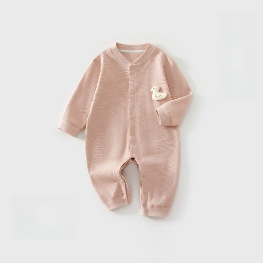 100% Cotton Long Sleeve Snapup Romper - Pink Snapup