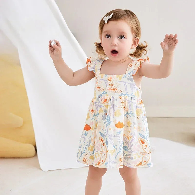 100% Cotton Flutter-Sleeve Dress - Colorful Spring - Organic Cotton Clubs