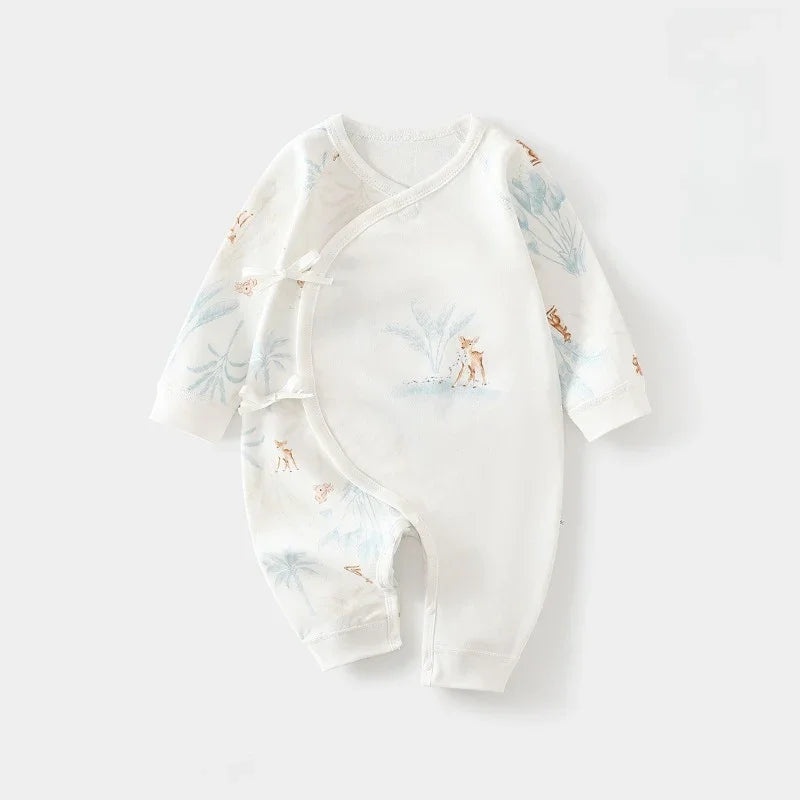 100% Cotton Long-Sleeve Kimono Romper - Blue Deer
