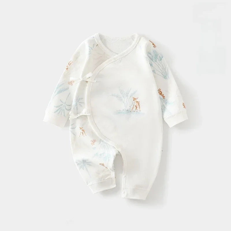 100% Cotton Long-Sleeve Kimono Romper - Blue Deer