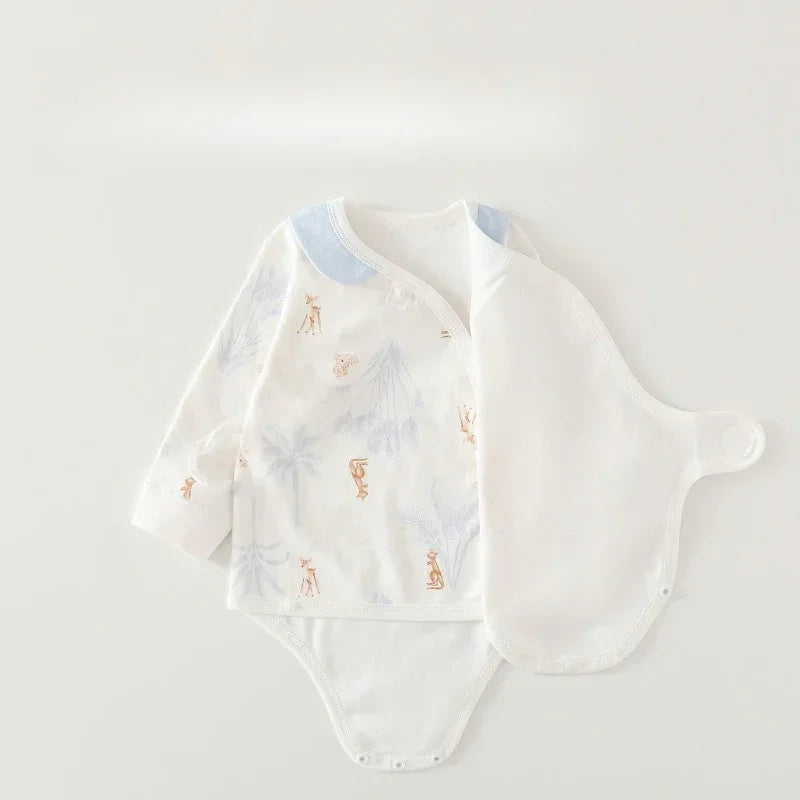 100% Cotton Long Sleeve Side-Snap Bodysuit - Blue Deer
