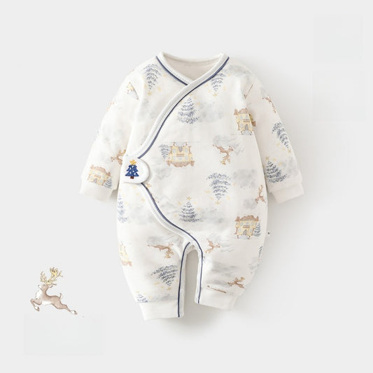 100% Cotton Quilted Romper with Velcro Closure - Blue Tree
