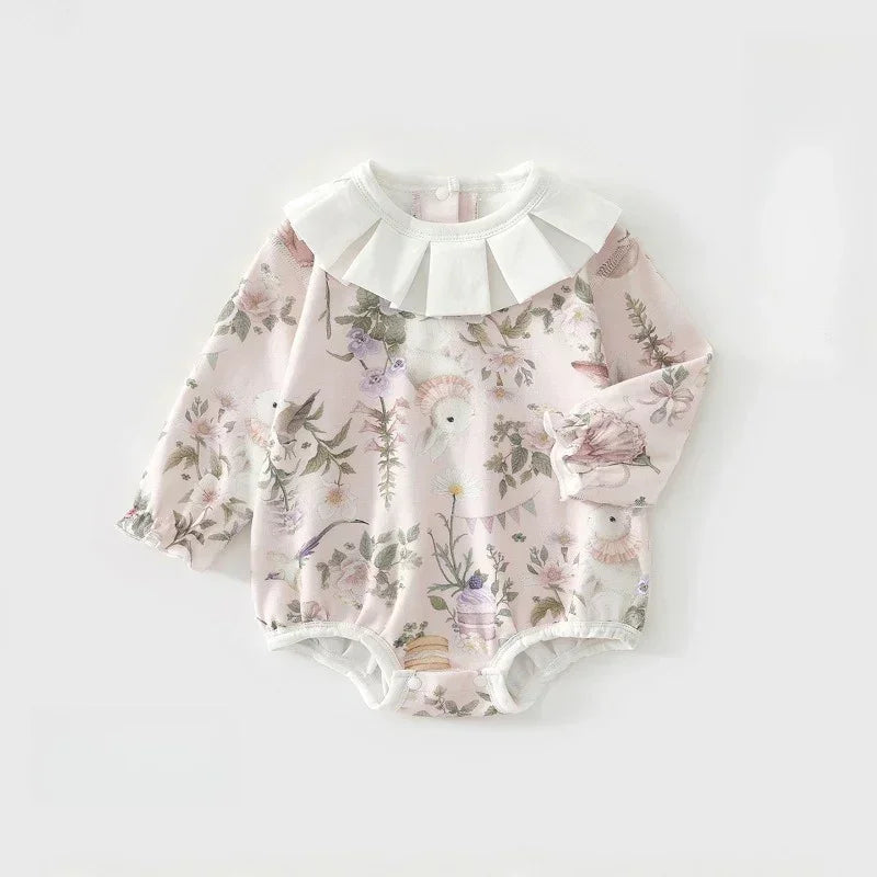 100% Cotton Long Sleeve Rompers & Bodysuit & Outfits- Yellow Spring Leaves