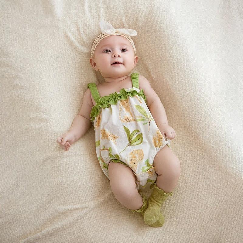 100% Cotton Sleeveless Bodysuit - Green Bunny Garden - Organic Cotton Clubs