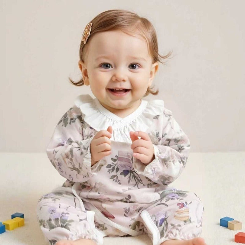 100% Cotton Long Sleeve Rompers & Bodysuit & Outfits- Yellow Spring Leaves