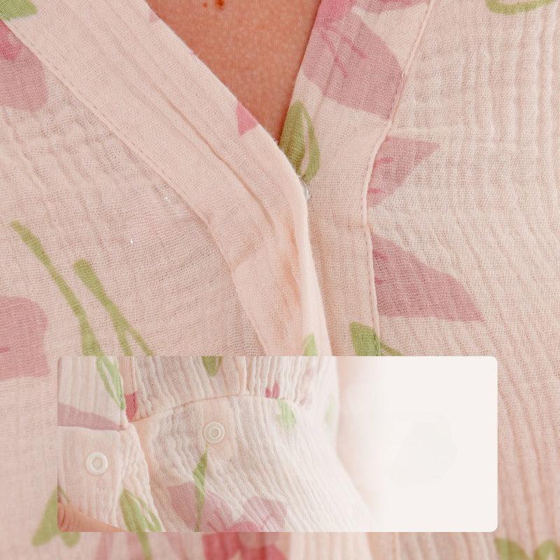100% Cotton Muslin Maternity & Nursing Pajama Set- Purple Flowers - Organic Cotton Clubs