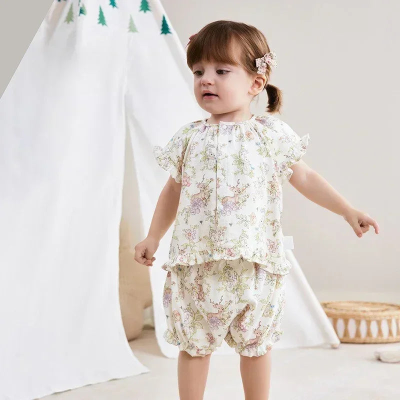 Cotton Short-Sleeve Top & Pants Set - Spring Branches - Organic Cotton Clubs