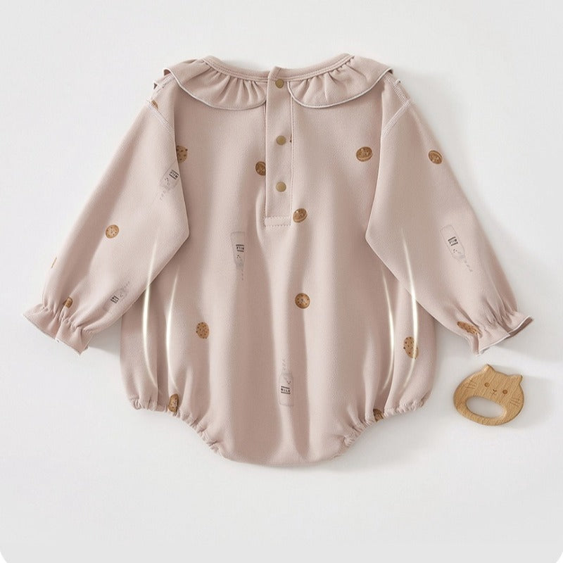 100% Cotton Long Sleeve Pullover Bodysuit - Cookie & Bowknot