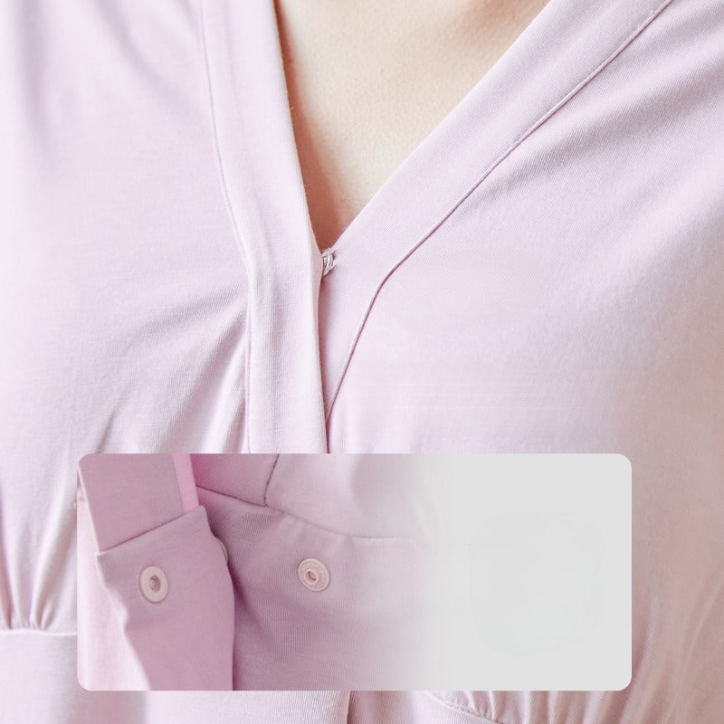 Cotton Snap-Up Maternity & Nursing Nightgown - Pink - Organic Cotton Clubs