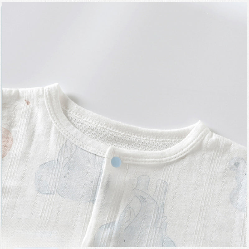 100% Cotton Long Sleeve Snap-Up Romper - Elephant & Flowers - Organic Cotton Clubs