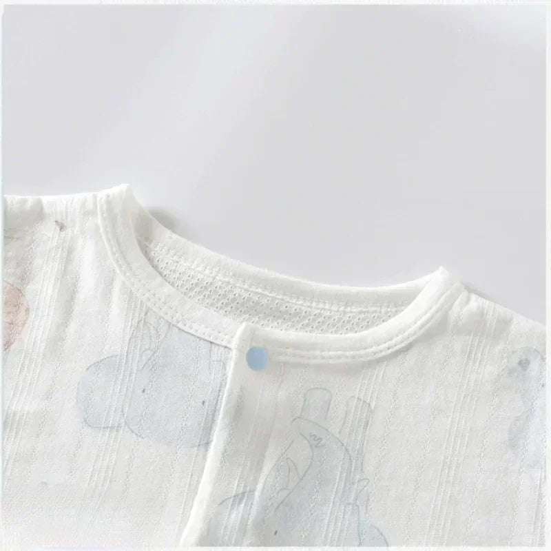 100% Cotton Long Sleeve Snap-Up Romper - Elephant & Flowers - Organic Cotton Clubs