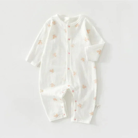 100% Cotton Long Sleeve Snap-Up Romper - Elephant & Flowers - Organic Cotton Clubs