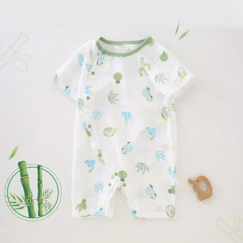 Cotton & Bamboo Muslin Short Sleeve Romper - Pear & Bunny - Organic Cotton Clubs