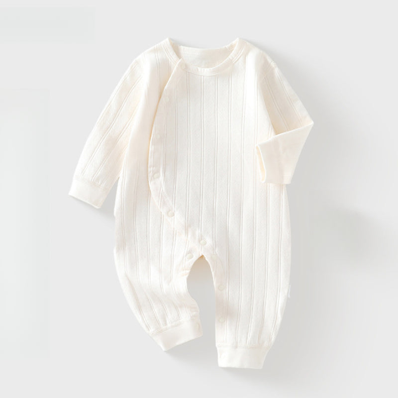 100% Cotton Long Sleeve Side-Snap Romper - Brown - Organic Cotton Clubs