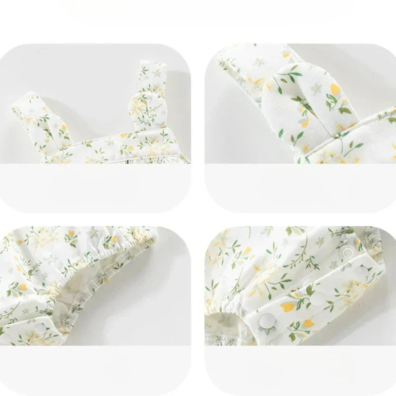 100% Cotton Sleeveless Bodysuit - Green Floral Garden - Organic Cotton Clubs