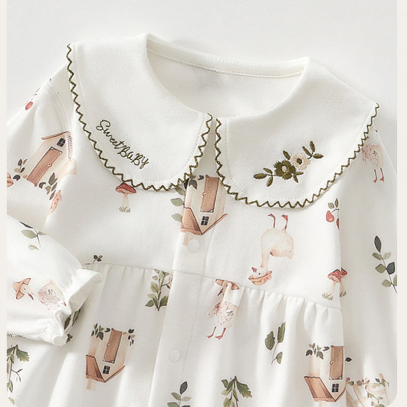 100% Cotton Long Sleeve Snap-Up Romper - Country House - Organic Cotton Clubs
