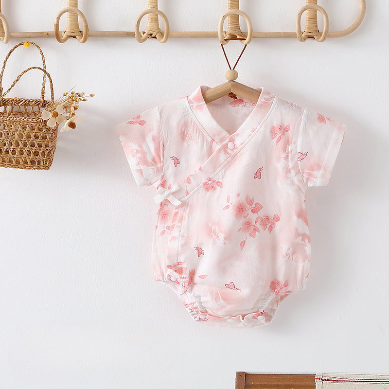 Cotton & Bamboo Muslin Short Sleeve Bodysuit - Green Leaves - Organic Cotton Clubs