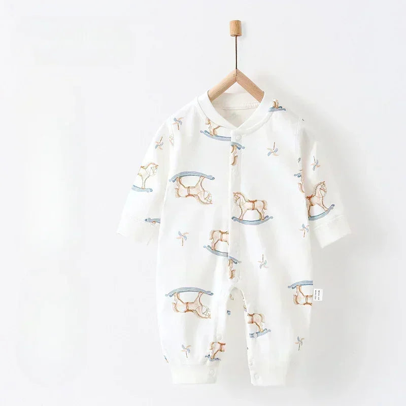100% Cotton Snap-Up Long Sleeve Romper - Park - Organic Cotton Clubs