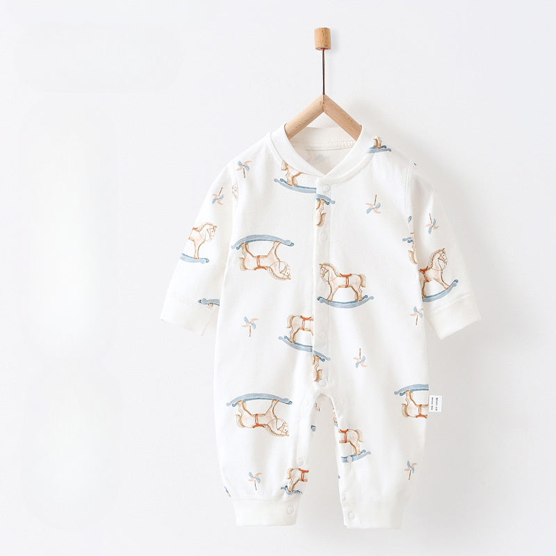 100% Cotton Snap-Up Long Sleeve Romper - Park - Organic Cotton Clubs