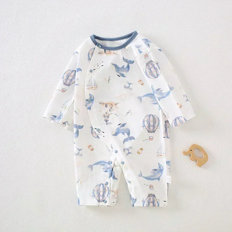 Cotton & Bamboo Muslin Long Sleeve Romper - Cute Whale - Organic Cotton Clubs