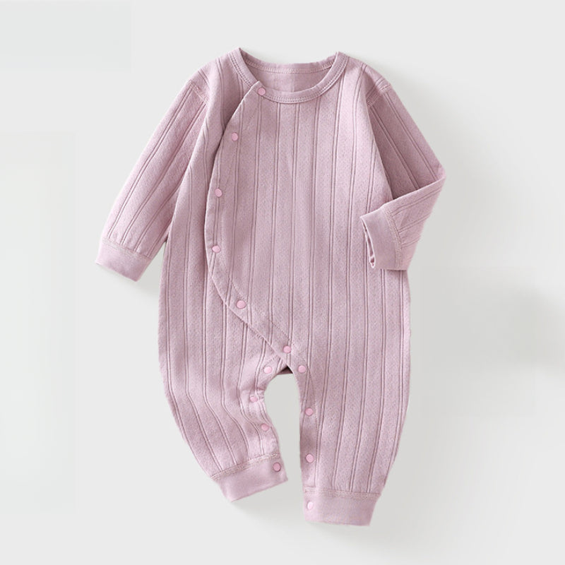100% Cotton Long Sleeve Side-Snap Romper - Brown - Organic Cotton Clubs