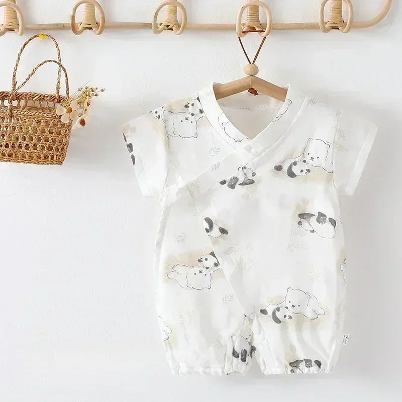 Cotton & Bamboo Muslin Short Sleeve Romper - Water Lily - Organic Cotton Clubs