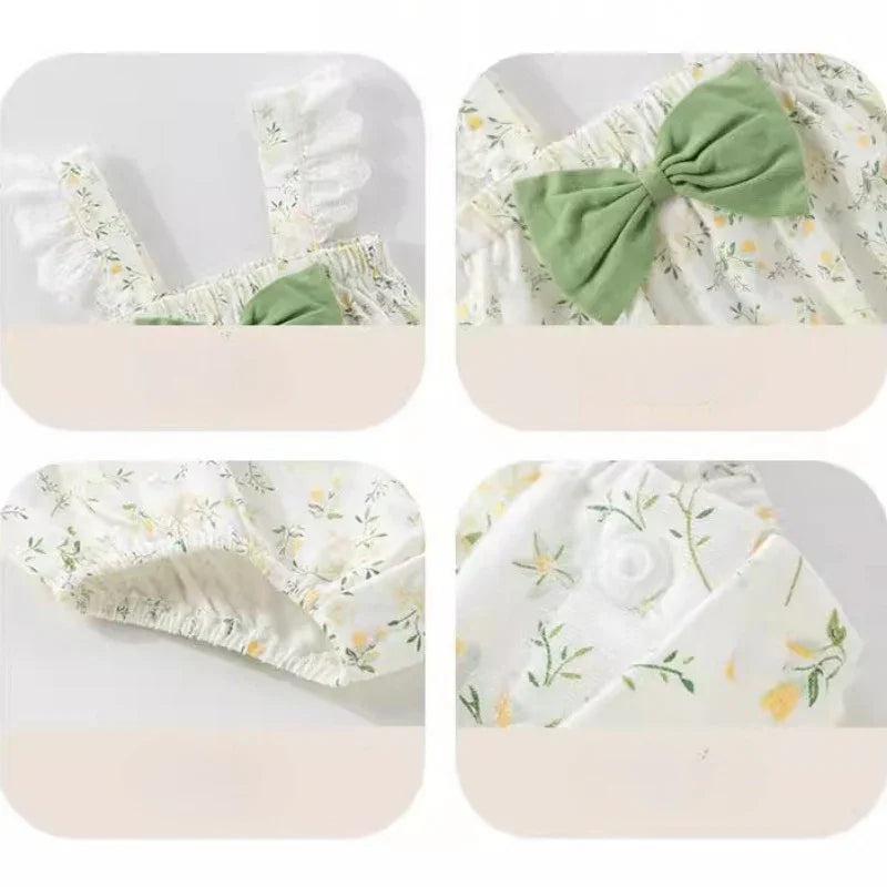 100% Cotton Sleeveless Bodysuit - Spring Garden & Bowknot - Organic Cotton Clubs