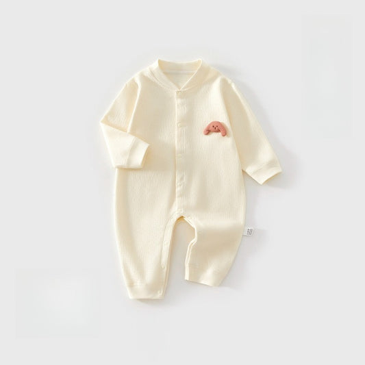 100% Cotton Long Sleeve Snapup Romper - Yellow Snapup