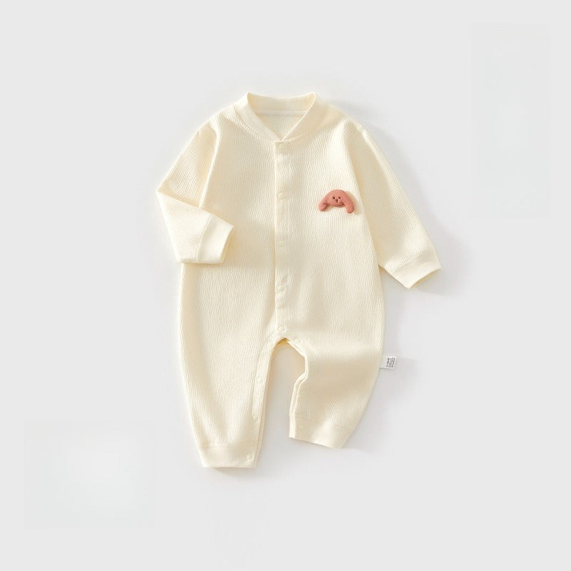 100% Cotton Long Sleeve Pullover Romper - Brown Pullover