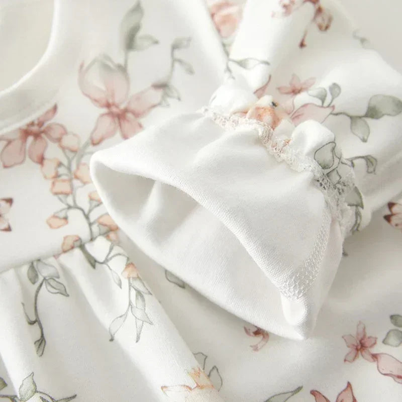 100% Cotton Long Sleeve Top & Pants Set - Floral Garden