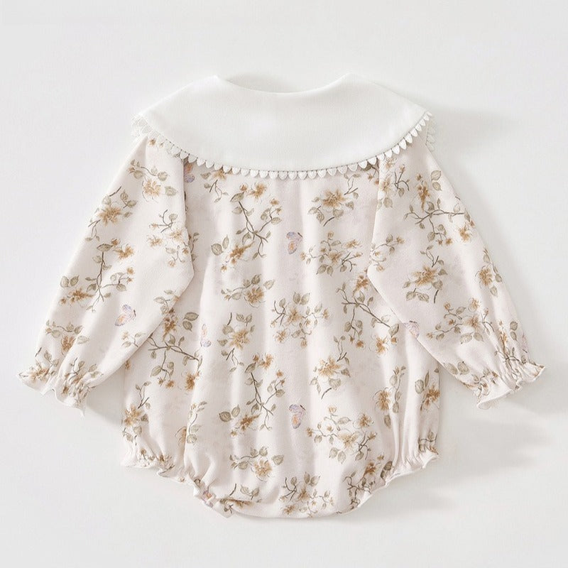 100% Cotton Long Sleeve Pullover Bodysuit - Pink Dream Garden
