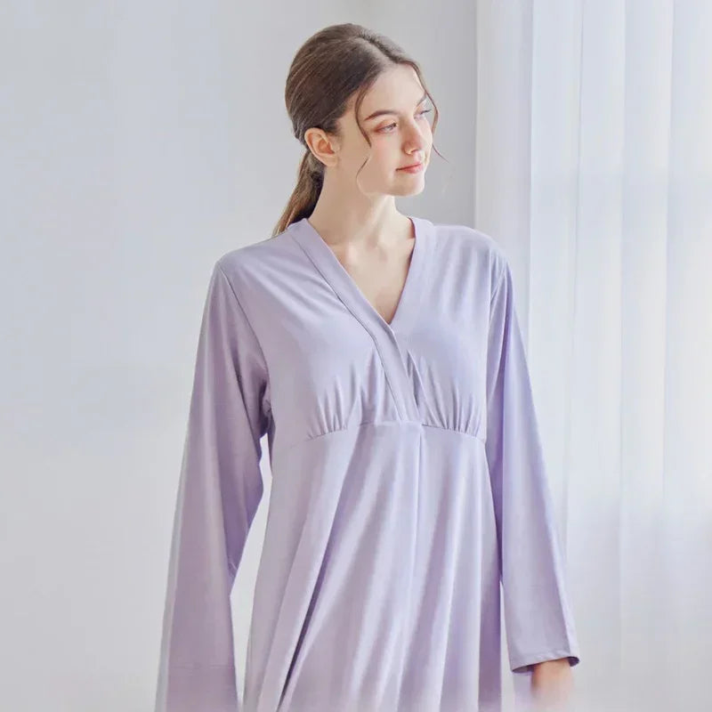 Cotton Snap-Up Maternity & Nursing Nightgown - Pink - Organic Cotton Clubs