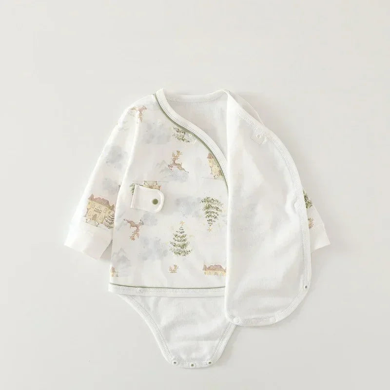 100% Cotton Long Sleeve Side-Snap Bodysuit - Blue Deer