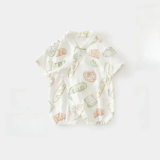 Cotton & Bamboo Muslin Short Sleeve Kimono Romper - Banana - Organic Cotton Clubs