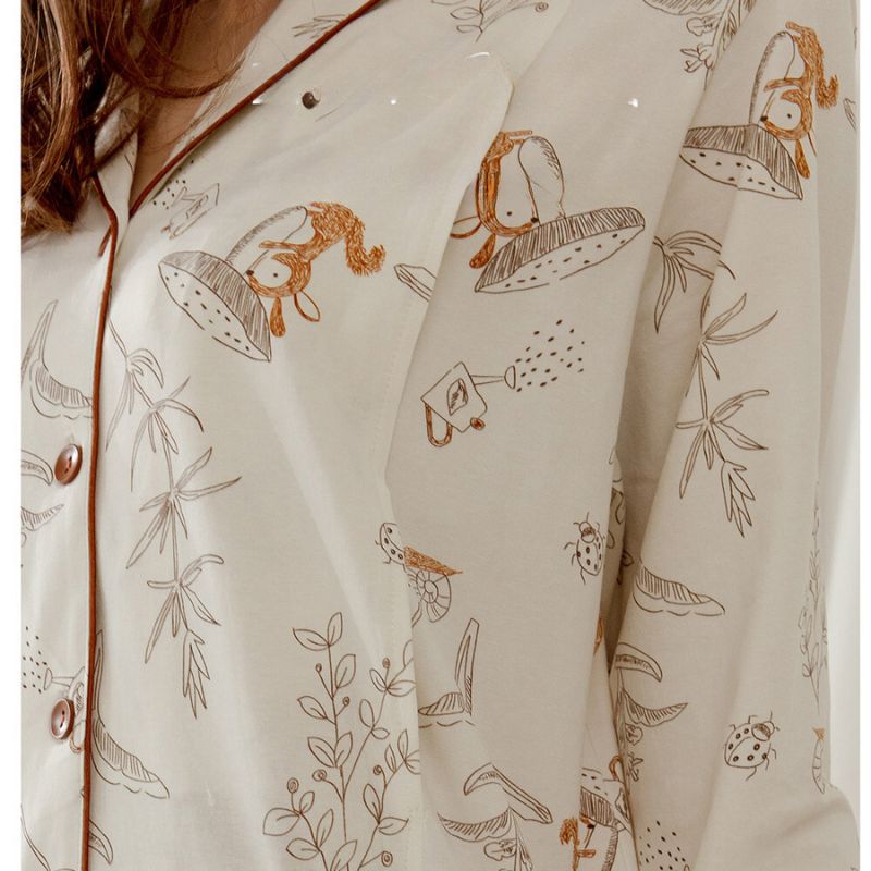 Cotton Button-Up Maternity Pajama- Green Leave - Organic Cotton Clubs