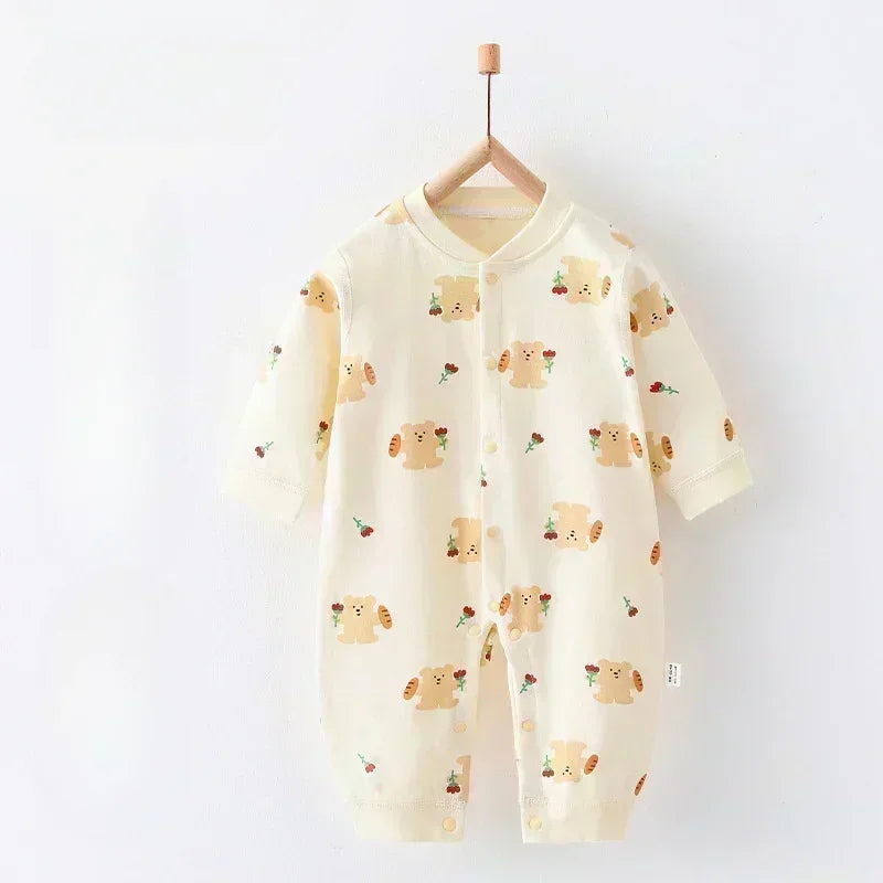 100% Cotton Snap-Up Long Sleeve Romper - Leopard - Organic Cotton Clubs