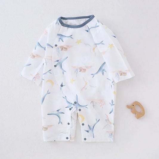 Cotton & Bamboo Muslin Long Sleeve Romper - Panda - Organic Cotton Clubs