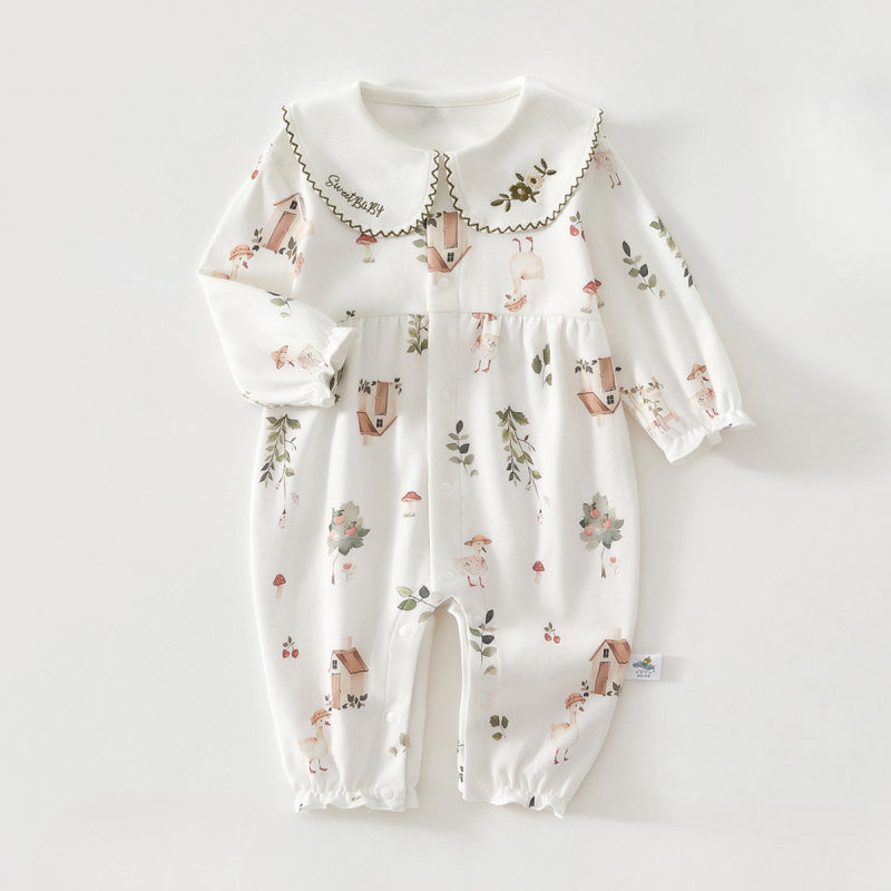 100% Cotton Long Sleeve Snap-Up Romper - Country House - Organic Cotton Clubs