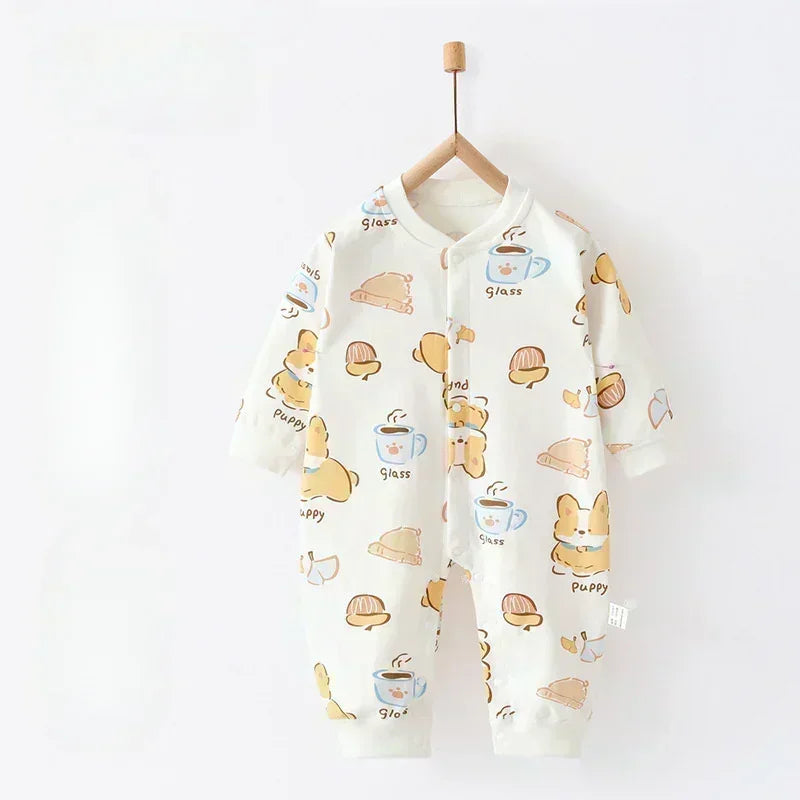 100% Cotton Snap-Up Long Sleeve Romper - Leopard - Organic Cotton Clubs