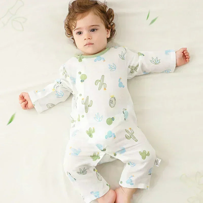 Cotton & Bamboo Muslin Long Sleeve Romper - Cute Whale - Organic Cotton Clubs