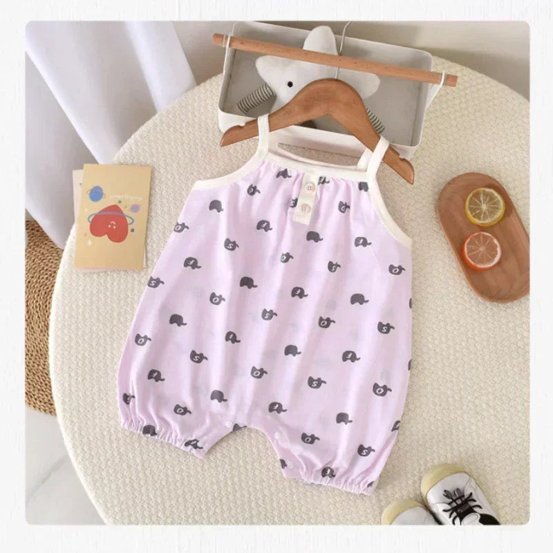 100% Cotton Sleeveless Romper - Pink Heart - Organic Cotton Clubs