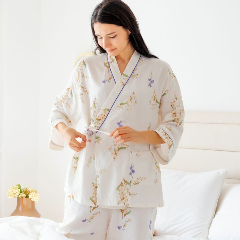 Organic Cotton Muslin Wrap Maternity Pajama Set- Fish - Organic Cotton Clubs
