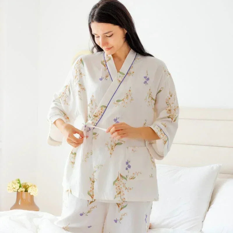 Organic Cotton Muslin Wrap Maternity Pajama Set- Fish - Organic Cotton Clubs