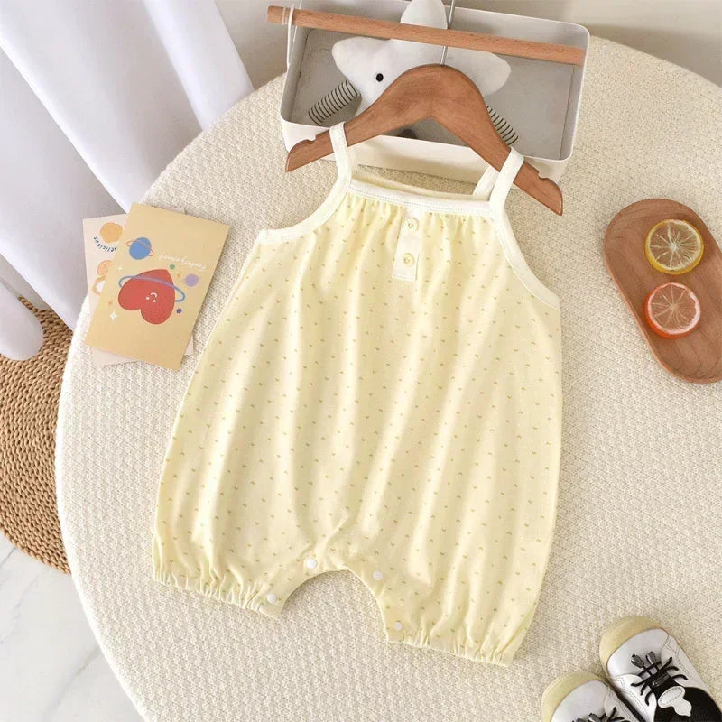 100% Cotton Sleeveless Romper - Pink Heart - Organic Cotton Clubs