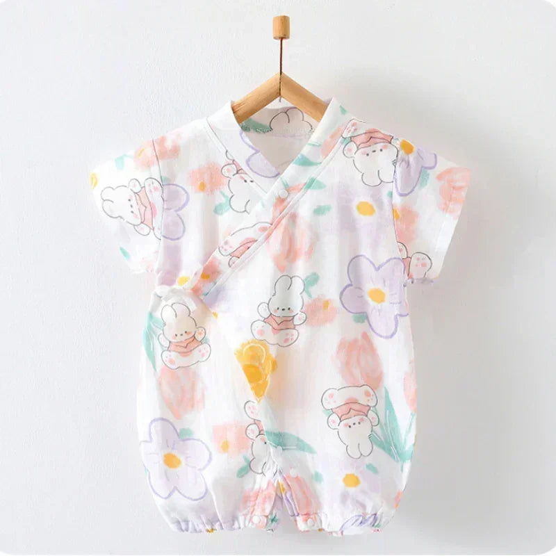 Cotton & Bamboo Muslin Short Sleeve Romper - Water Lily - Organic Cotton Clubs