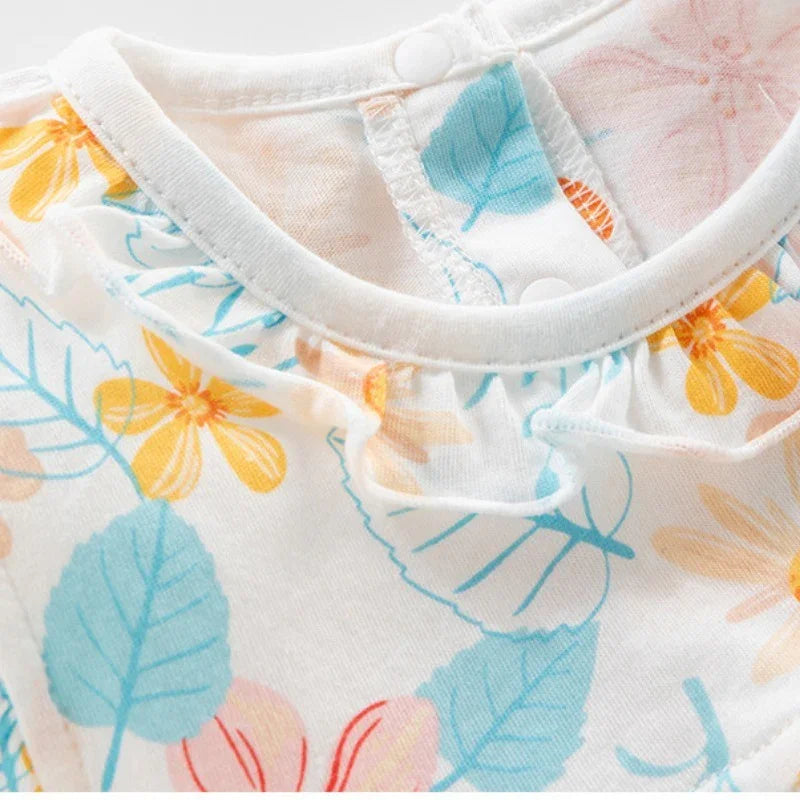 100% Cotton Flutter-Sleeve Dress - Tropical Flowers - Organic Cotton Clubs