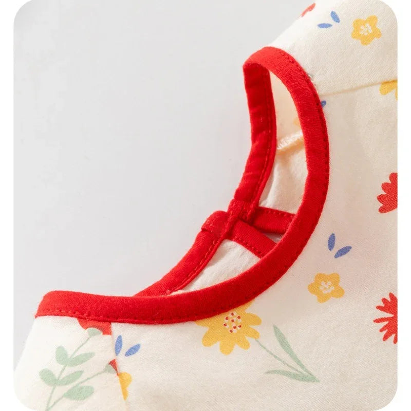 100% Cotton Short Sleeve Dress - Red Bowknot Garden - Organic Cotton Clubs